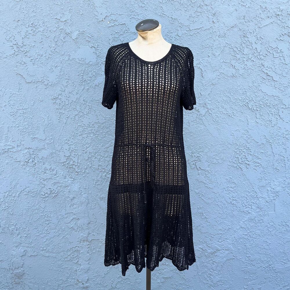 Black Crochet Dress size Medium Vintage cover up